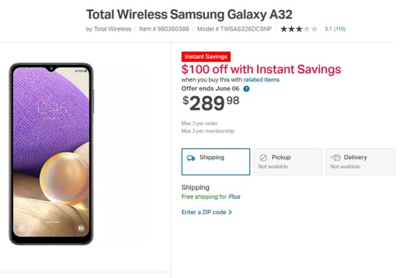 Sam's Club $100 Off Samsung Galaxy A32