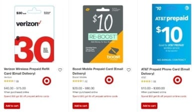 Target $5 Off $50 Prepaid Refill Cards