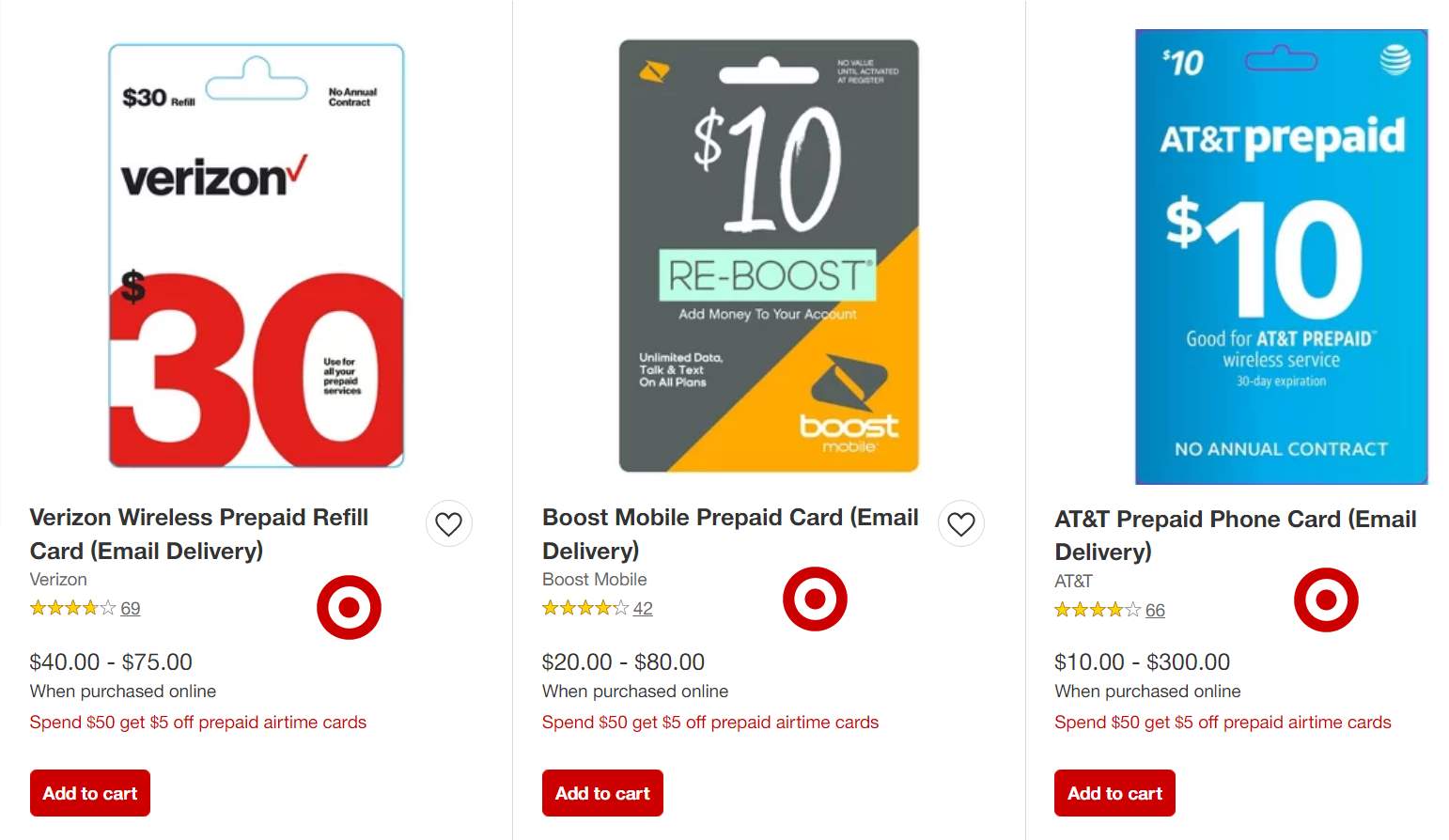 Target $5 Off $50 Prepaid Refill Cards