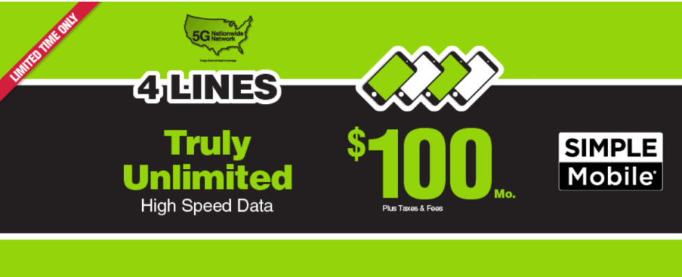 Simple Mobile Brings Back 4 Unlimited Lines For One Hundred Dollars