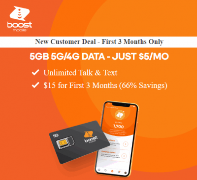 Boost Mobile Three Months 5GB $5/mo