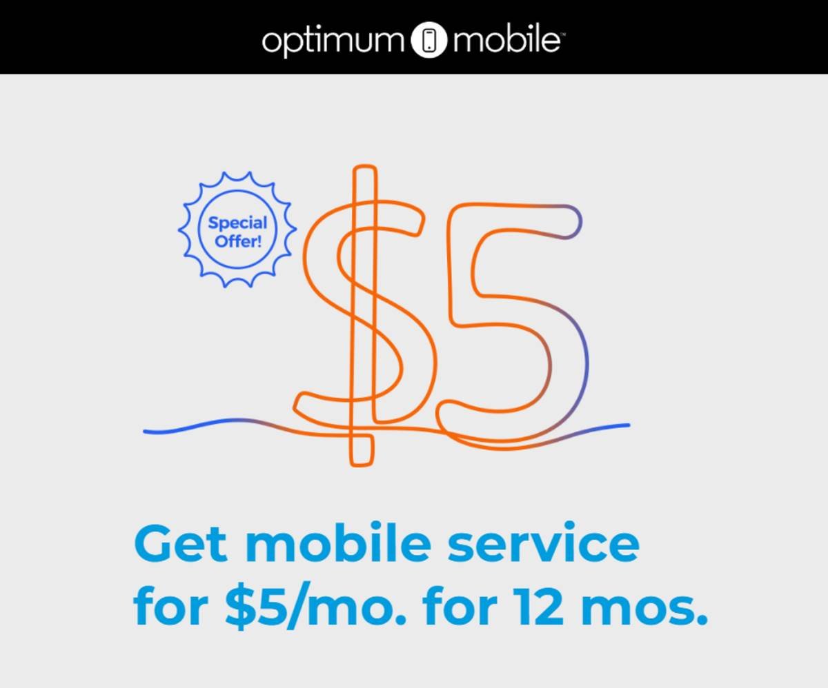 Optimum Mobile 12 Months At $5/Month Promo