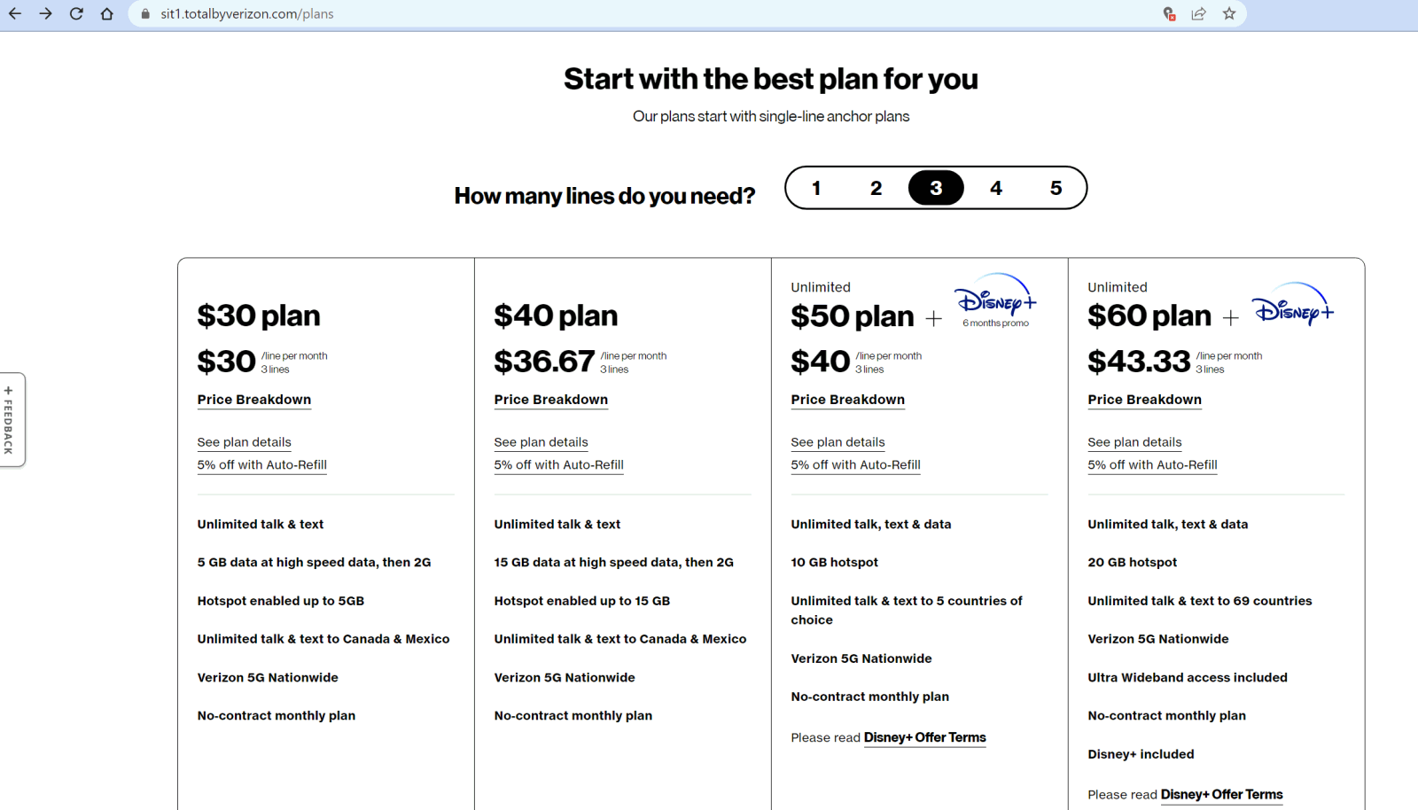 Total by Verizon Test Site Plans Screenshot