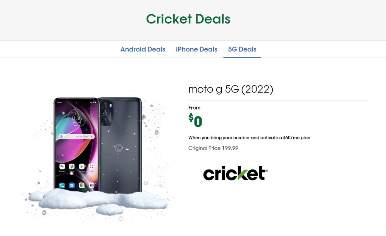 Cricket Wireless Black Friday Deals Include Free Moto G 5G, 99.99