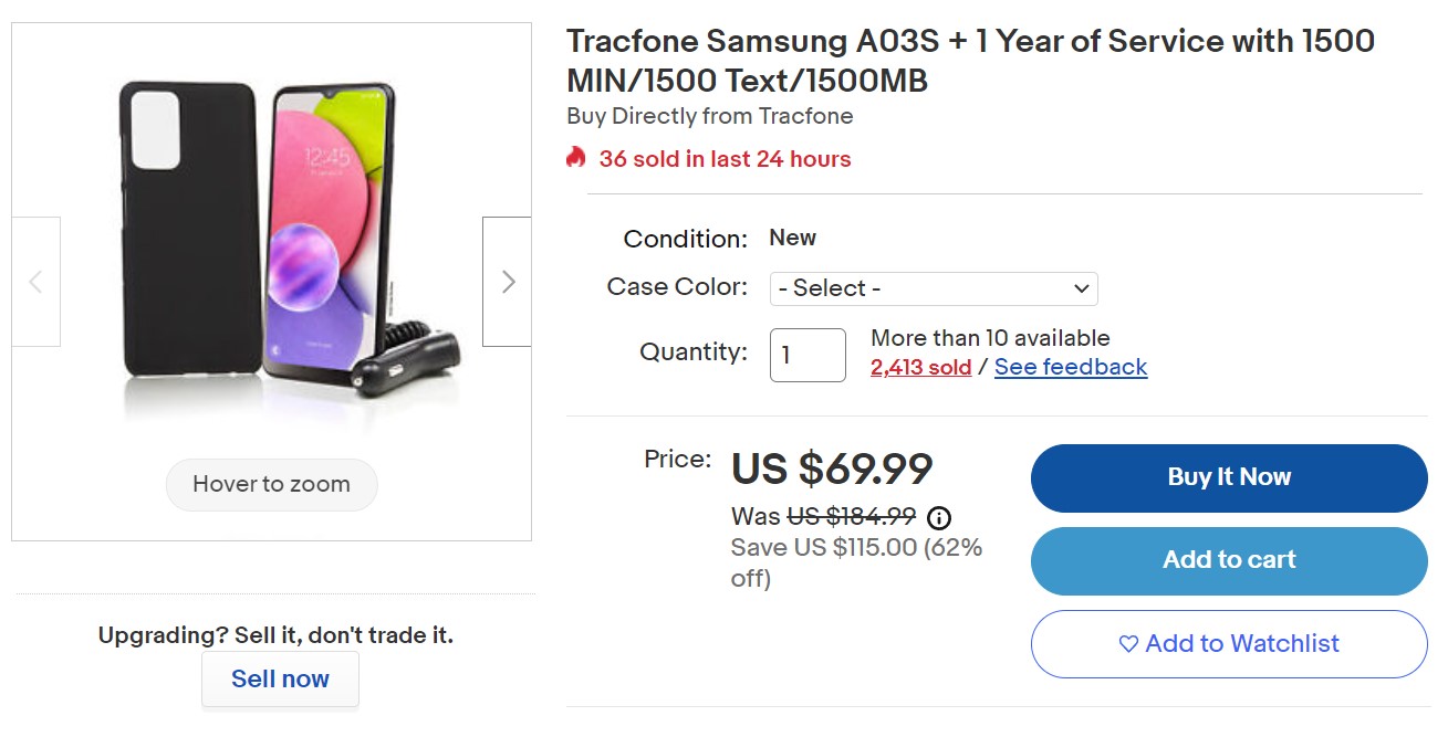 Tracfone Samsung A03s eBay Phone And Plan Bundle Deal