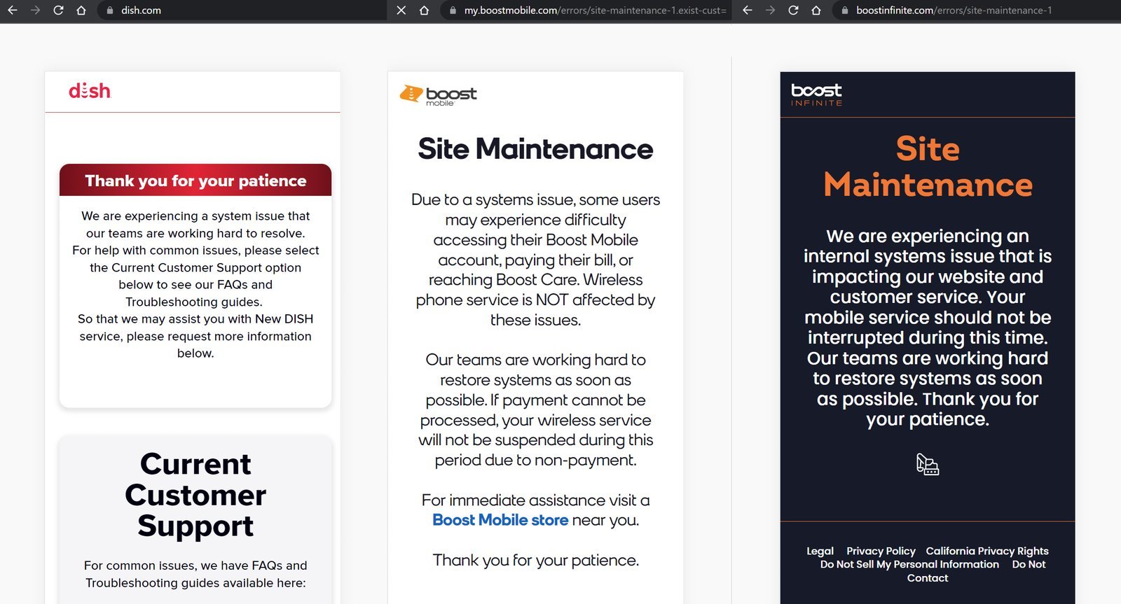 DISH And Boost Mobile Websites Still Partially Down And Redirecting To Error Pages After Cyberattack