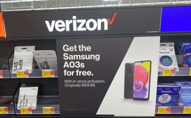 Free Samsung Galaxy A03s On Display In Walmart (Photo Via Wave7 Research)