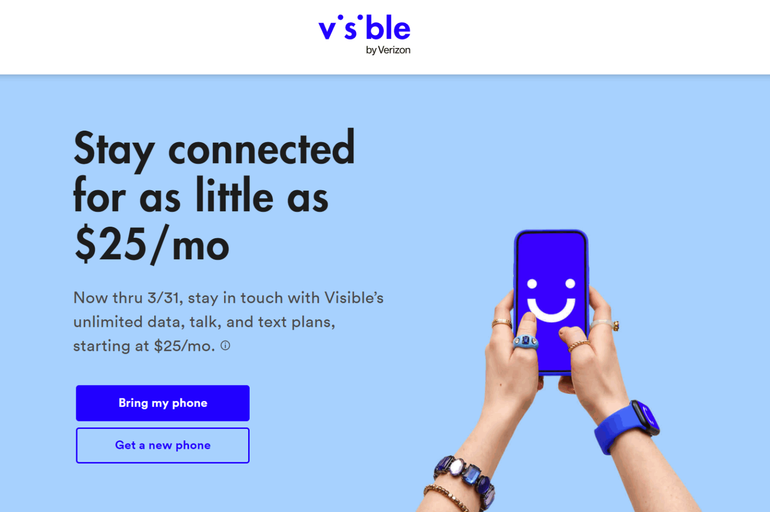 Visible Unlimited Plans Up To 10/Month Off, Get One For 25/Month