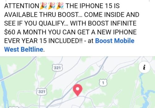 Boost Mobile Store Advertising Boost Infinite iPhone Offer, SC