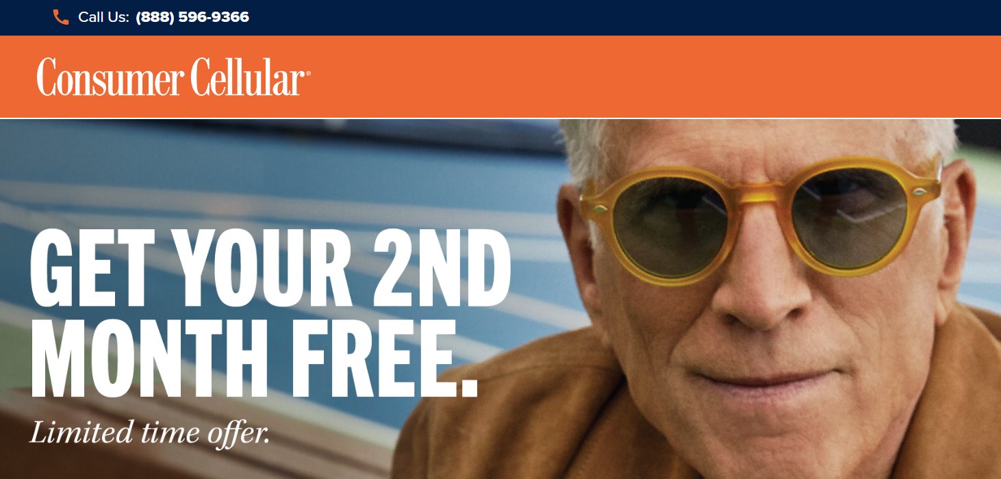 Consumer Cellular Second Month Free Offer Featuring Ted Danson