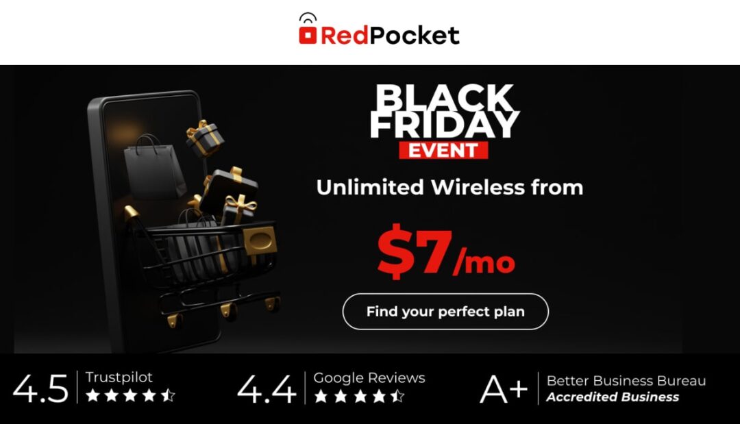 Red Pocket's Black Friday 2023 Deals 25/Mo 30GB Annual Plan, 10 For