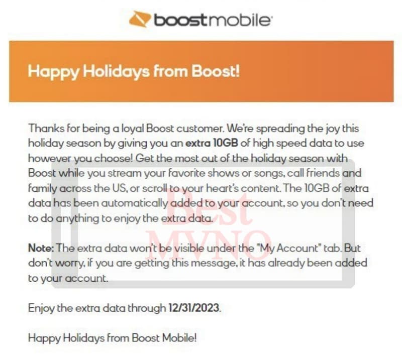 Boost Mobile 10GB Bonus Data Customer Notification