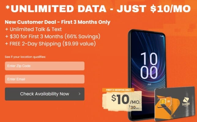 Boost Mobile $10/Month 3-Month Unlimited Plan Offer