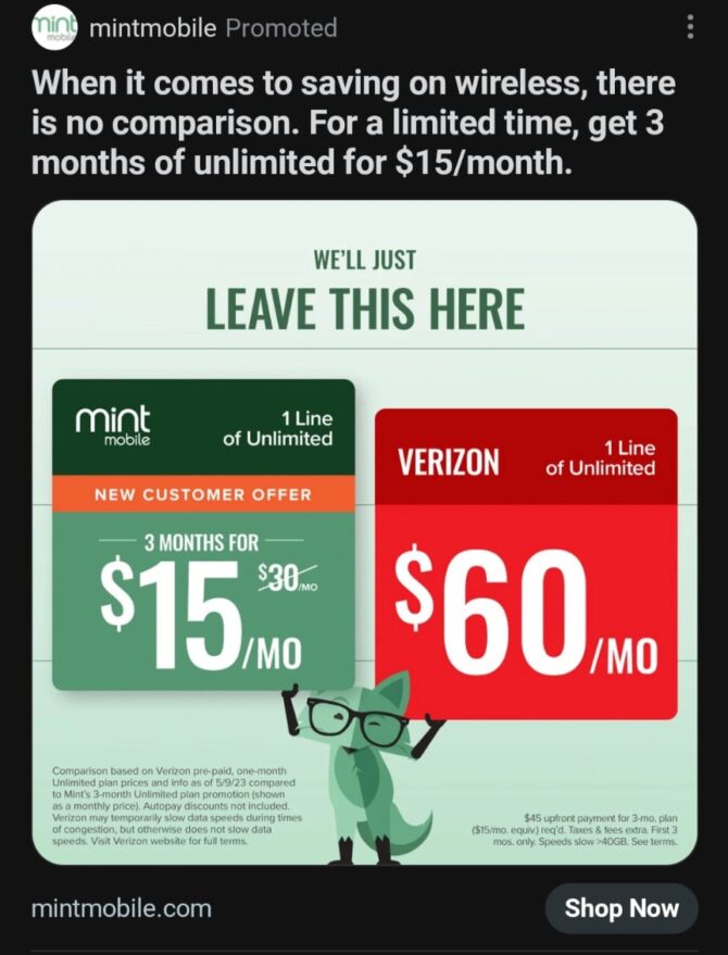 Mint Mobile Reddit Ad Pits Itself Directly Against Verizon Prepaid