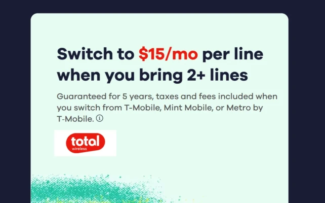 Total Wireless $15 Unlimited Plan Switcher Promo