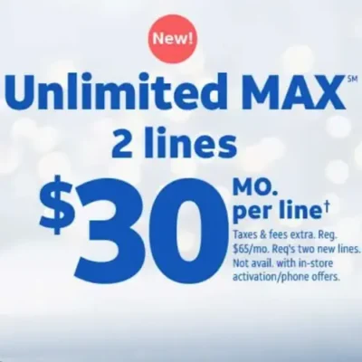 ATT Prepaid 2 Lines Unlimited Max $30/line