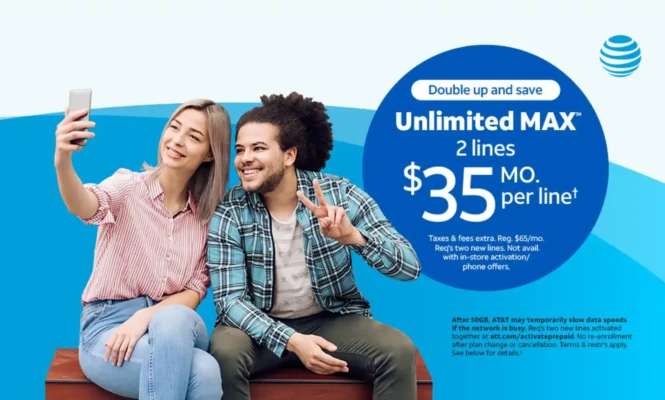 AT&T Prepaid two Unlimited Max lines $35/line