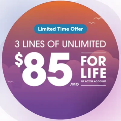 Ultra Mobile 3 lines of unlimited $85/month for life