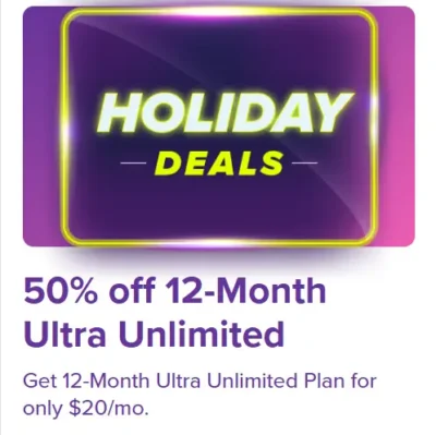 Ultra Mobile fifty percent off unlimited for one year