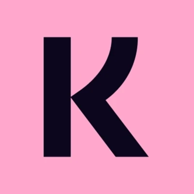 The letter K in a font specific to Klarna in the color black against a pink background