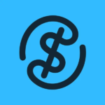 OnePay Wireless logo, dollar sign in black wrapped in almost a full circle against light blue background