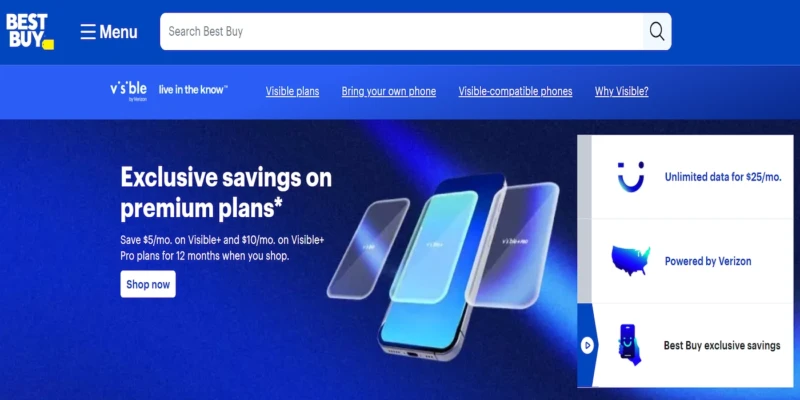 Screenshot from Best Buy website showing discounted Visible plans