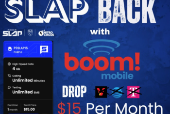 Boom Mobile promo with Slap Back written at the top describing $15/month plan with 4GB of data at the bottom of the graphic