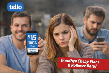 Frustrated wireless customer reacting to changes as another person shows a $15 10GB phone plan, highlighting concerns about losing cheap plans and rollover data