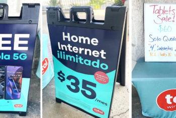 Total Wireless storefront with display signage for home internet and free phones