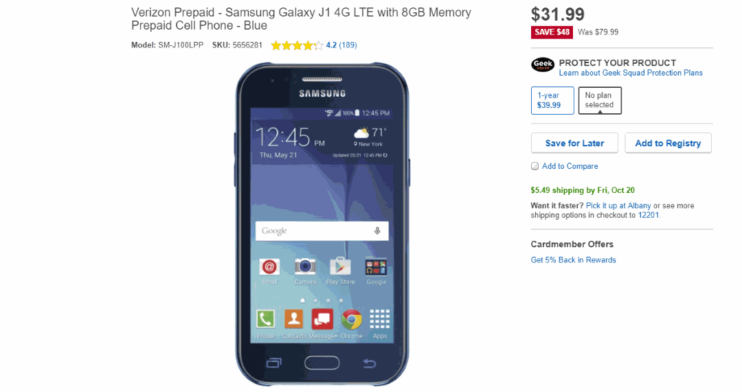 Verizon Prepaid Samsung Galaxy J1 On Sale At Best Buy